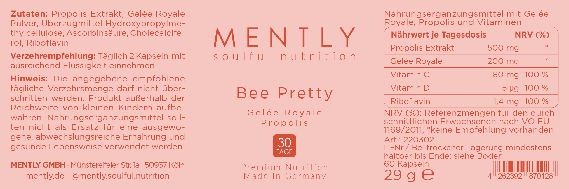 Mently Nahrungsergänzungsmittel Bee Pretty