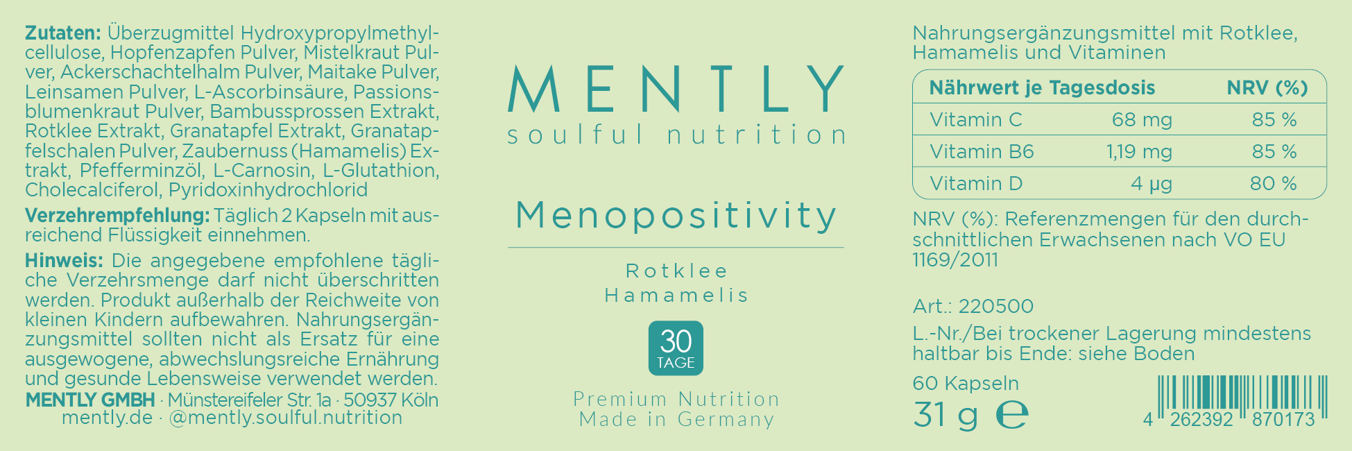 Mently Nahrungsergänzungsmittel Menopositivity