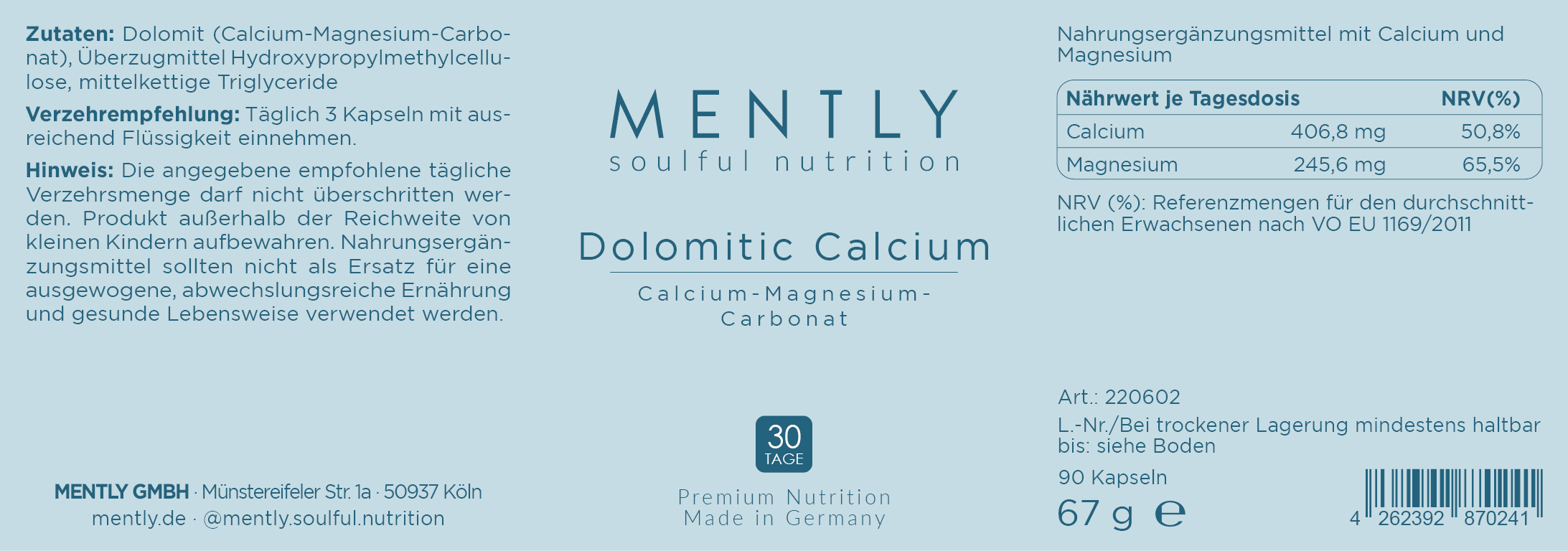 Mently Nahrungsergänzungsmittel Dolomitic Calcium