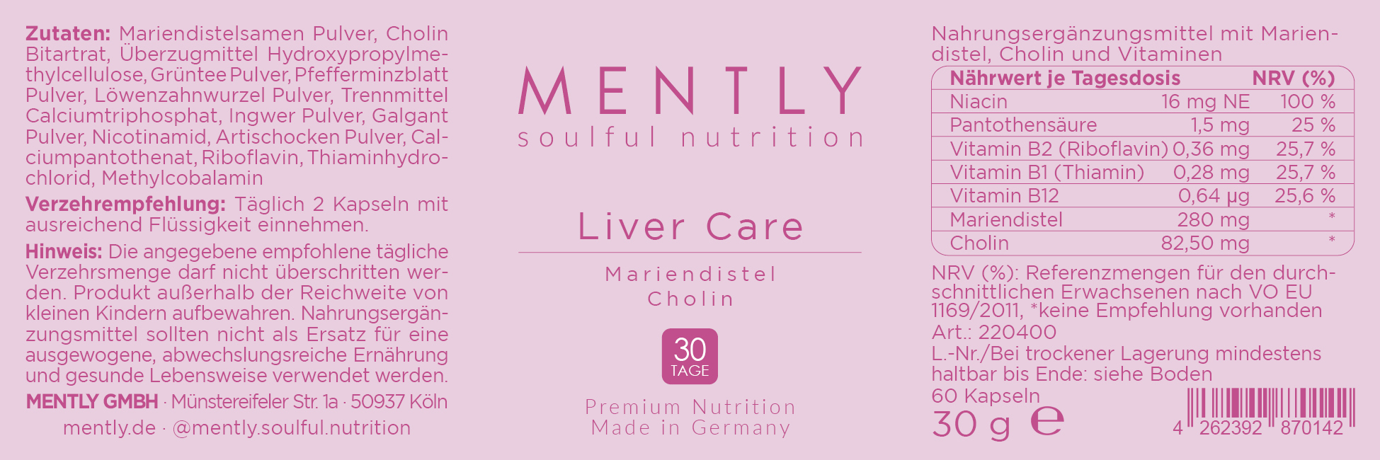 Mently Nahrungsergänzungsmittel Live Care Mently Nahrungsergänzungsmittel Live Care