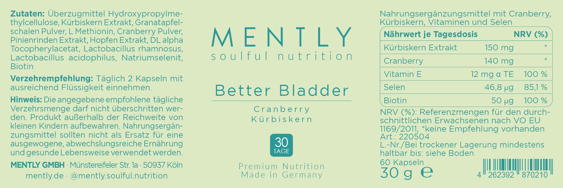 Mently Nahrungsergänzungsmittel Better Bladder