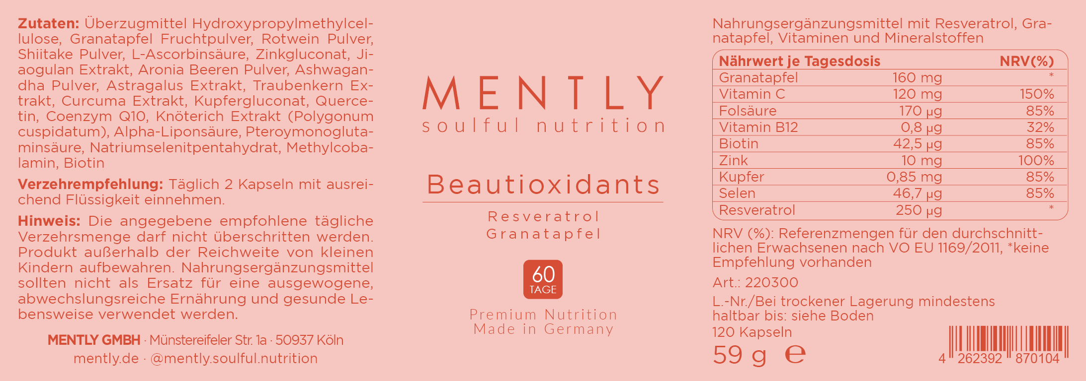 Mently Nahrungsergänzungsmittel Beautioxidants