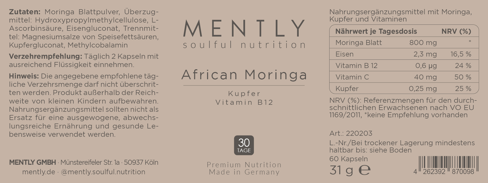 Mently Nahrungsergänzungsmittel African Moringa Mently Nahrungsergänzungsmittel African Moringa