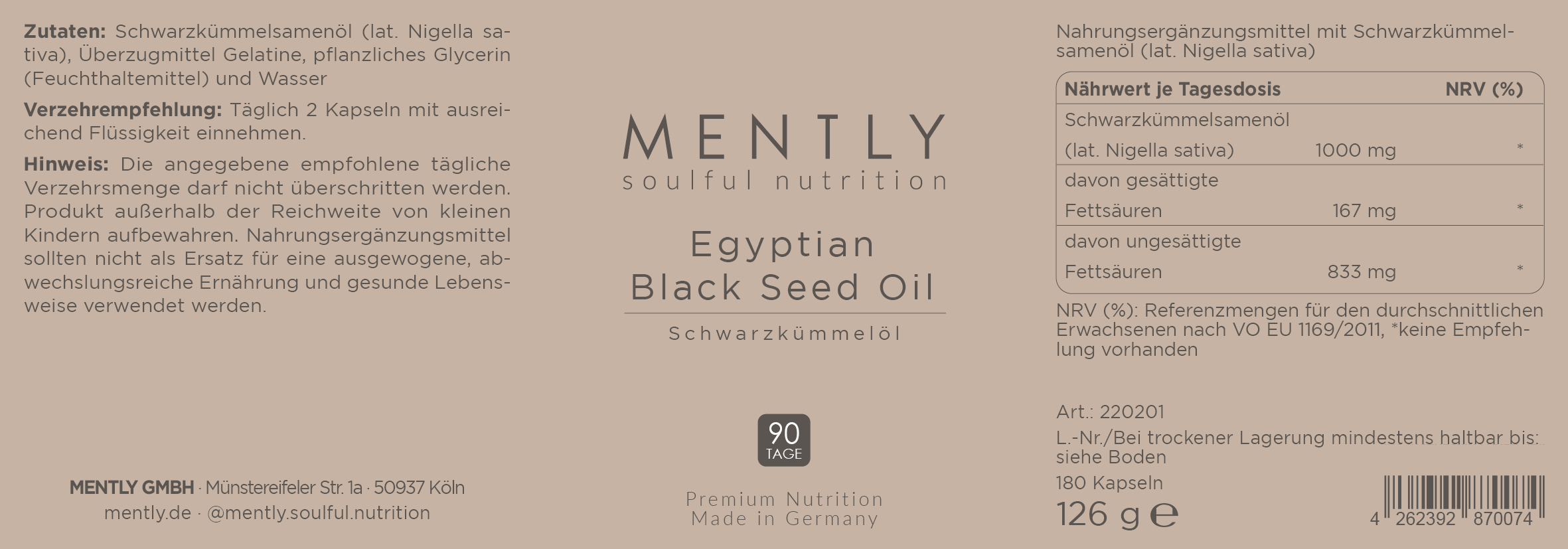 Mently Nahrungsergänzungsmittel Egyptian Black Seed Oil 