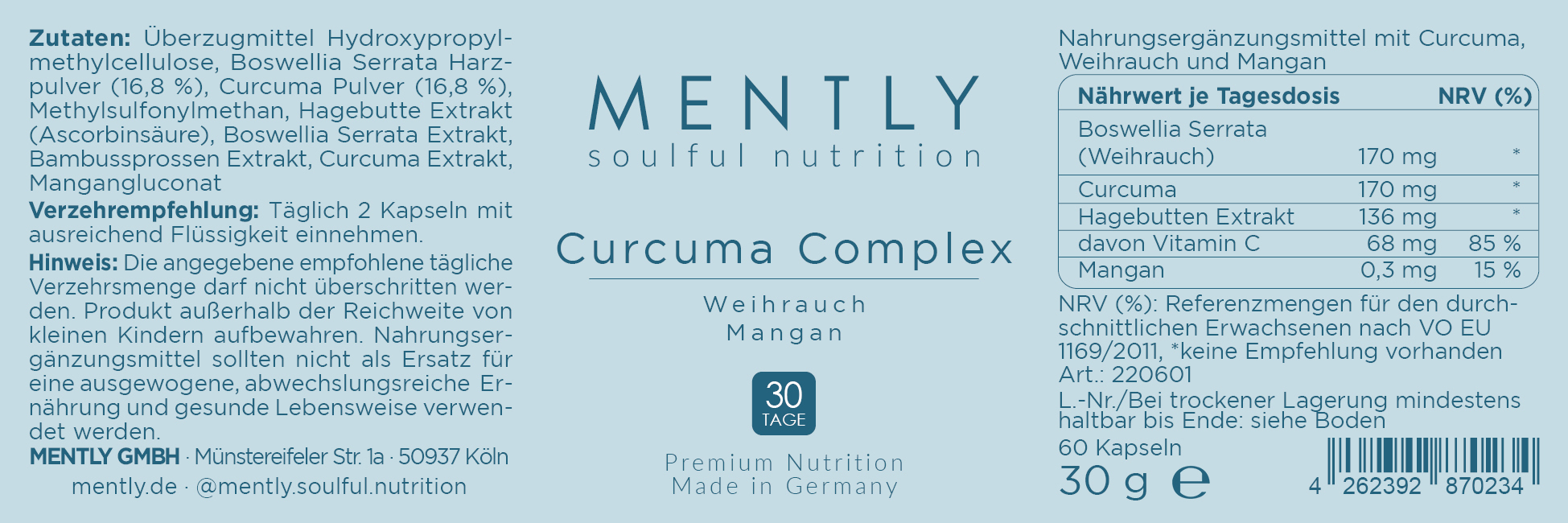 Mently Nahrungsergänzungsmittel Curcuma Complex