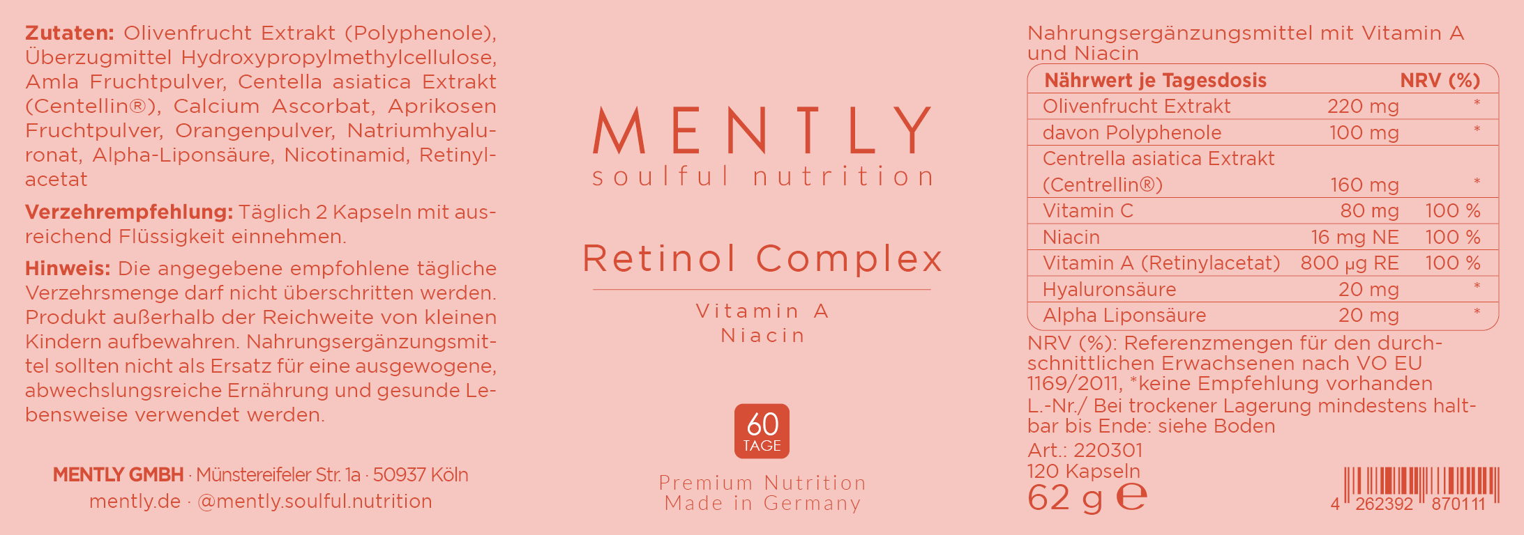 Mently Nahrungsergänzungsmittel Retinol Complex