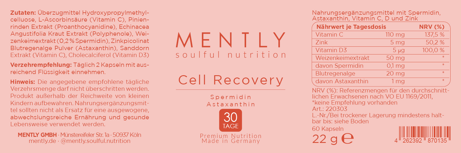 Mently Nahrungsergänzungsmittel Cell Recovery