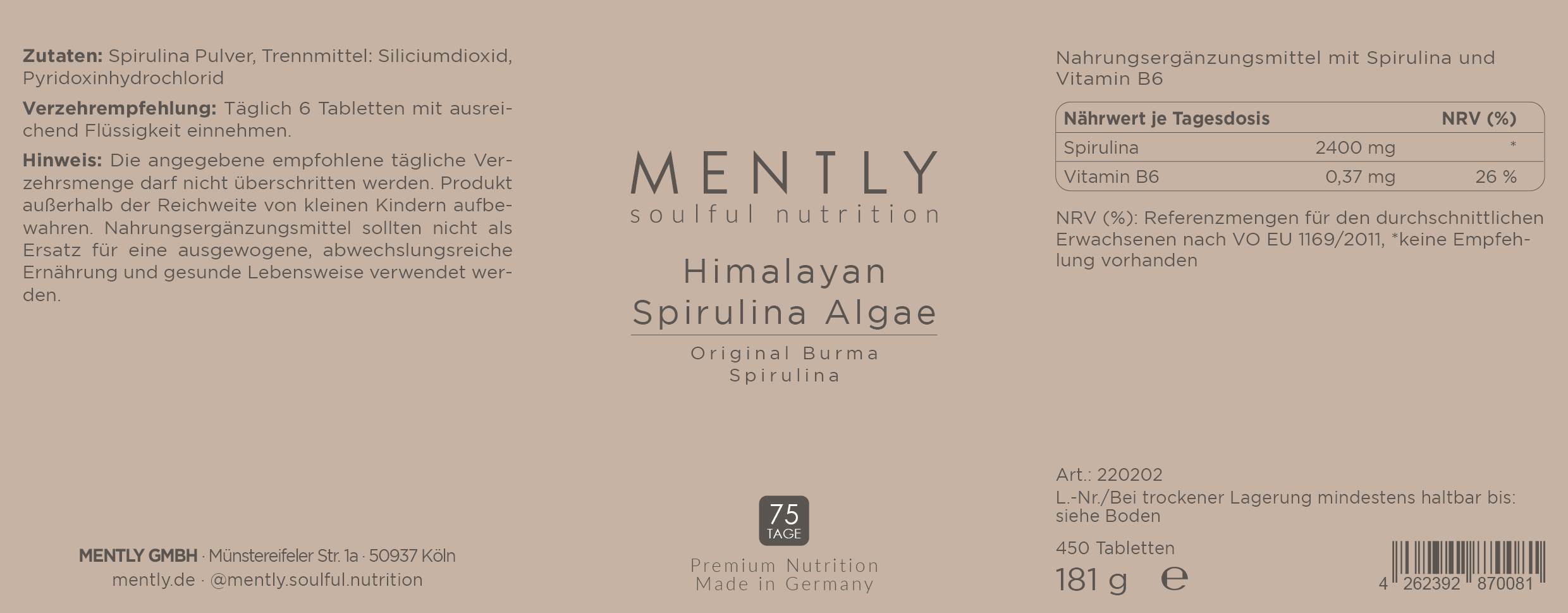 Mently Nahrungsergänzungsmittel Himalaya Spirulina Algae