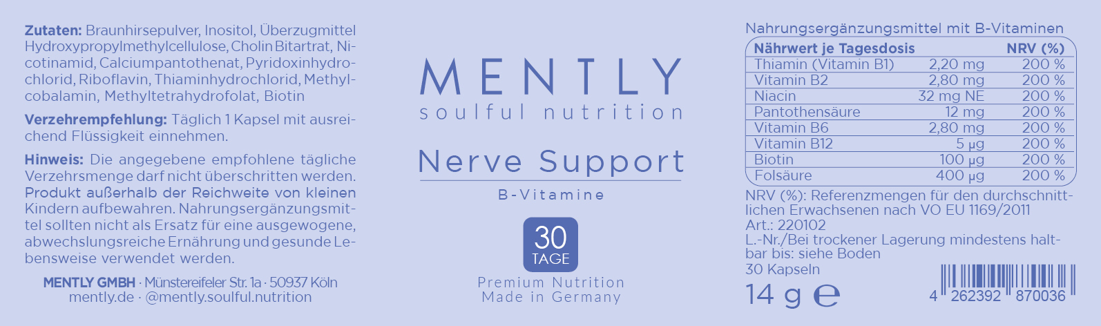 Mently Nahrungsergänzungsmittel Nerve Support